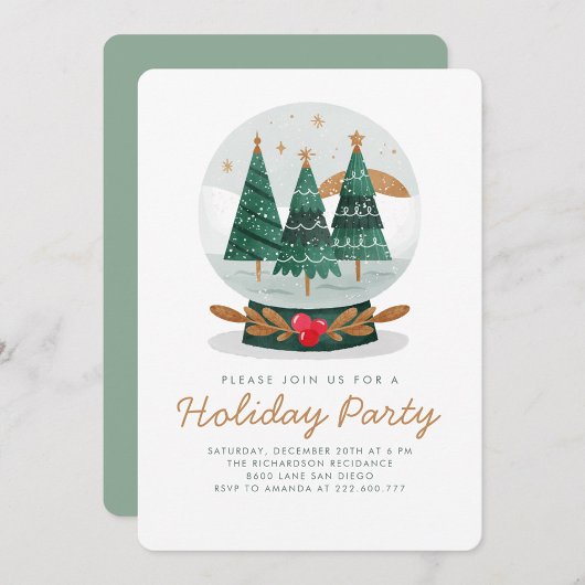 Holiday SnowGlobe Party invitation feuille de verd