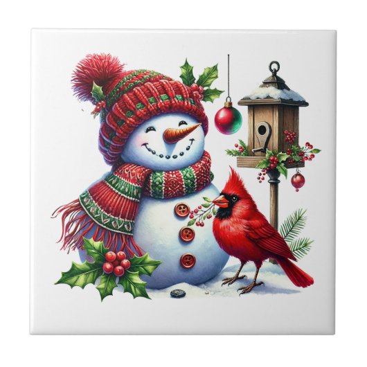 Holiday Snowman Ceramic Tile Tegeltje (Voorkant)