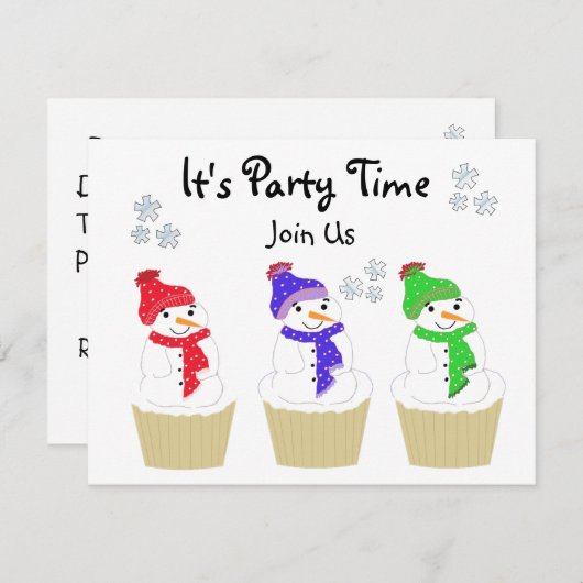 Holiday Snowman Cupcake Uitnodiging (Voorkant / Achterkant)