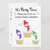 Holiday Snowman Cupcake Uitnodiging (Voorkant / Achterkant)