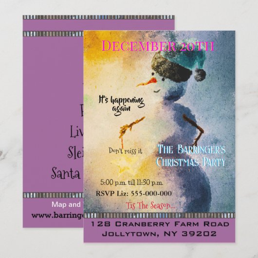 Holiday Snowman Invitation de fête de Noël annuel (Devant / Derrière)
