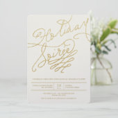 Holiday Soiree Gold Glitter Script Stijlvol feest Kaart (Staand voorkant)