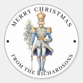 Holiday Soldier in Blue Merry Christmas  Ronde Sticker