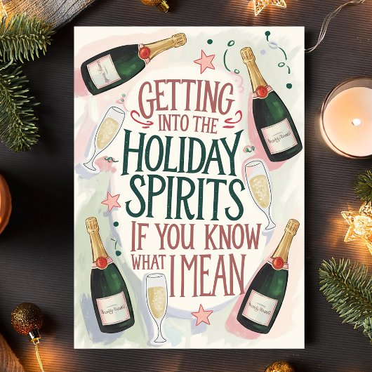 Holiday Spirits Champagne Humor Kerst Kaart