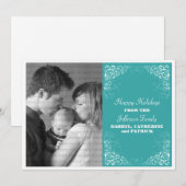 Holiday Swirls Photo Flat Kaart, Aqua Feestdagenkaart (Voorkant / Achterkant)