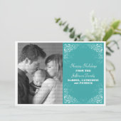 Holiday Swirls Photo Flat Kaart, Aqua Feestdagenkaart (Staand voorkant)