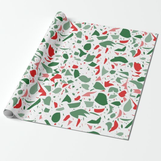 Holiday Terrazzo Red Green Kerstmis Cadeaupapier (Uitgerold)