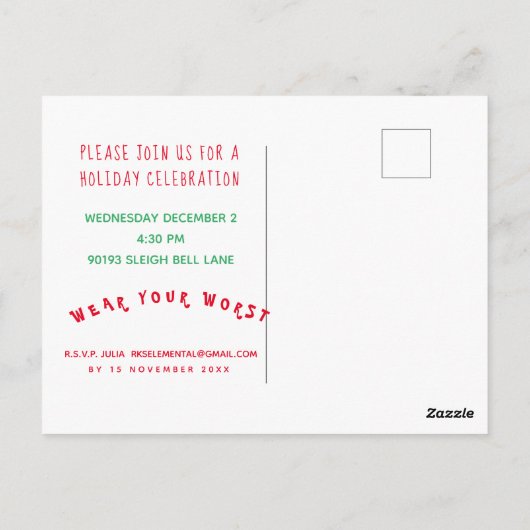 Holiday Ugly Sweater invitation à thème customisé (Dos)