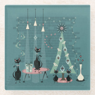 Holiday uit de middeleeuwse kattenfamilie ©studiox glazen onderzetter