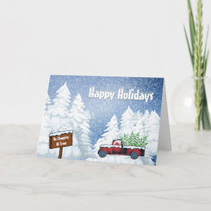 Holiday Vintage pick up truck snow Xmas Trees Feestdagen Kaart
