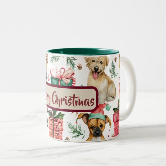 Holiday Watercolor Puppies Pattern Coffee Mug (Devant droit)