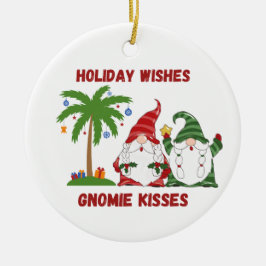 Holiday Wishes, Gnomie Kisses with 2 Gnomes on a Keramisch Ornament