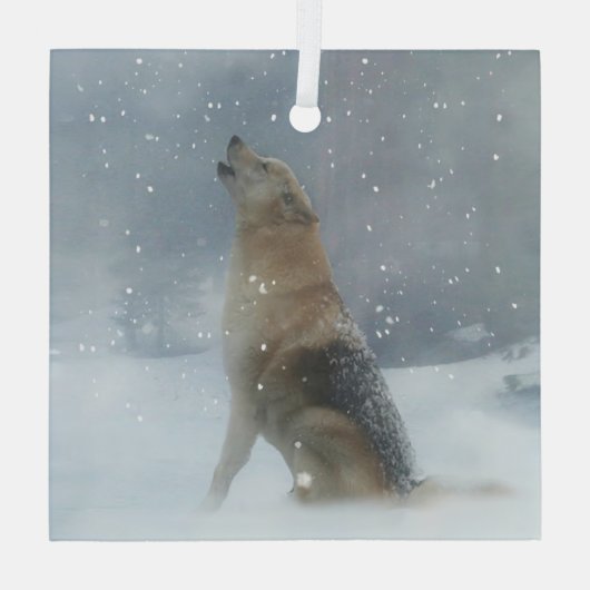 Holiday Wolf en Snow Howling Glas Ornament (Achterkant)