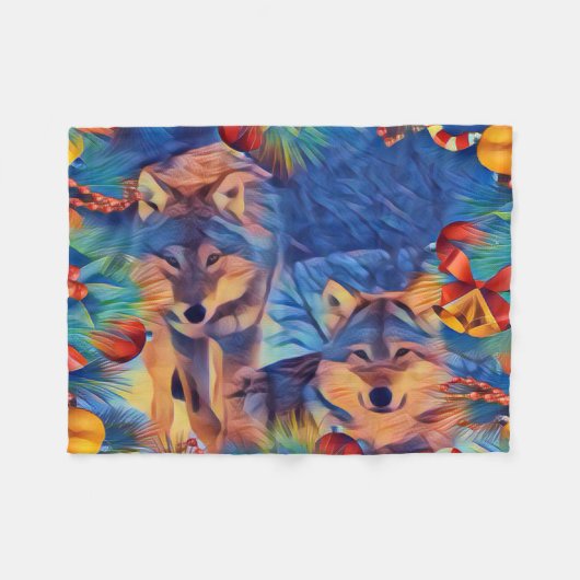 Holiday Wolves Fleece Deken (Voorkant (Horizontaal))