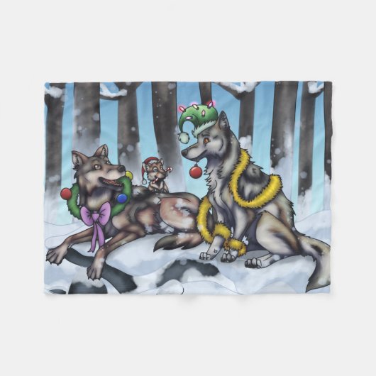 Holiday Wolves Fleece Deken (Voorkant (Horizontaal))