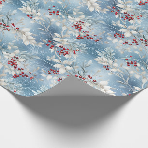 Holiday Wrapping Papier Blauw Frosted Holly
