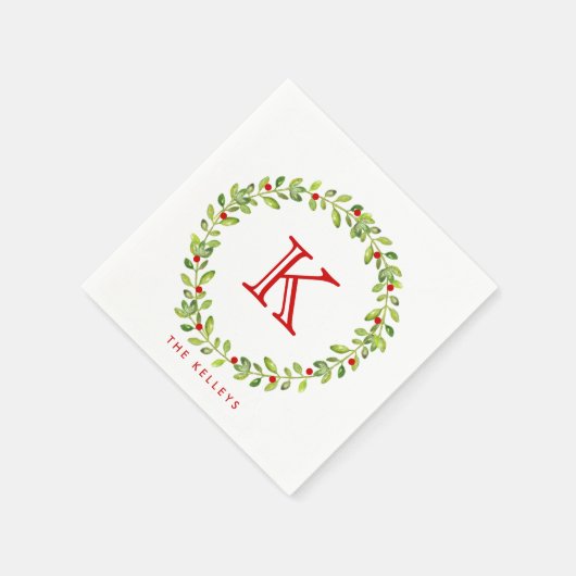 Holiday Wreater Initiaal Monogram, Rood Servetten (Hoek)