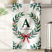 Holiday Wreath Monogram Gepersonaliseerde Kerst Theedoek