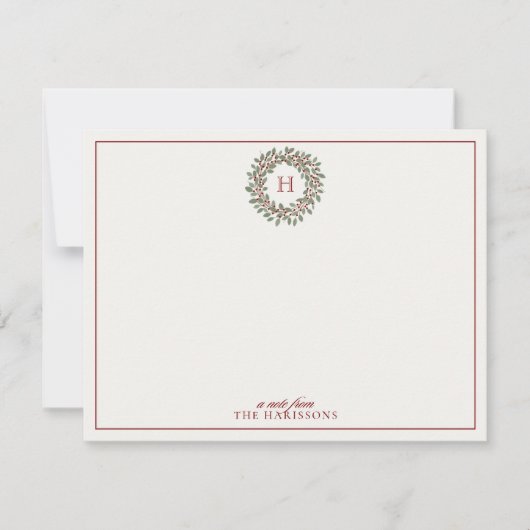 Holiday Wreath Monogram Note Kaart (Voorkant)