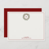Holiday Wreath Monogram Note Kaart (Voorkant / Achterkant)
