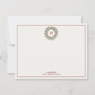 Holiday Wreath Monogram Note Kaart