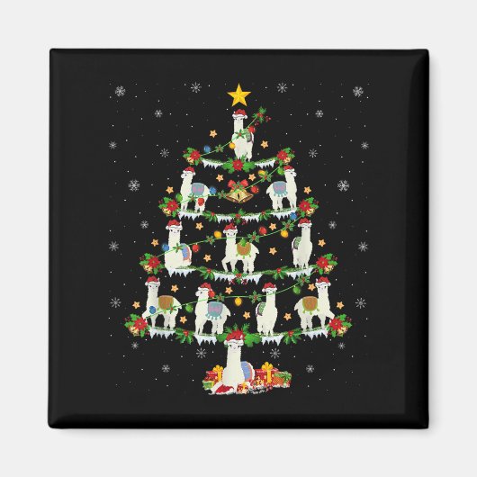 Holiday Xmas Lighting Santa Llama Christmas Tree Magneet (Voorkant)