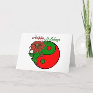 Holiday Yin Yang Poinsettia Green Red Feestdagen Kaart