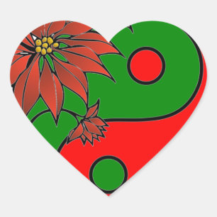 Holiday Yin Yang Poinsettia Green Red Hart Sticker