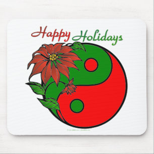 Holiday Yin Yang Poinsettia Green Red Muismat