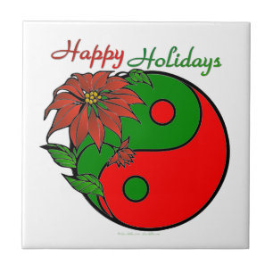 Holiday Yin Yang Poinsettia Green Red Tegeltje