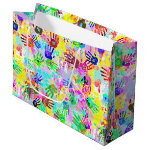 holiES - handen spatten gekleurd grijppatroon 2 Large Cadeautasje