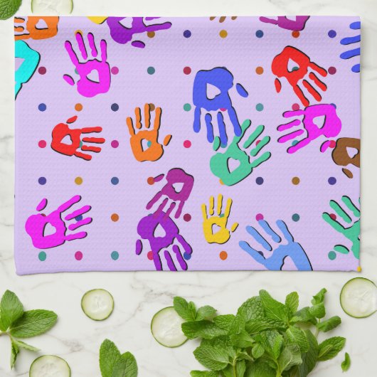 holiES - handen stippen gekleurd patroon 1 Theedoek (Gevouwen)