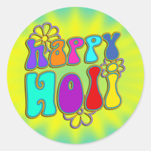 holiES - HAPPY HOLI gekleurde omtrek bloemen 1 Ronde Sticker