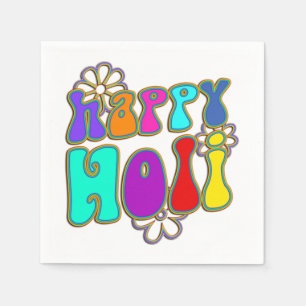 holiES - HAPPY HOLI gekleurde omtrek bloemen 1 Servetten