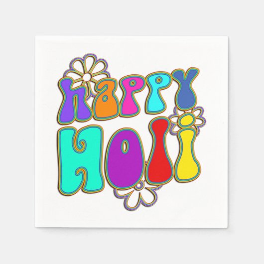 holiES - HAPPY HOLI gekleurde omtrek bloemen 1 Servetten (Voorkant)