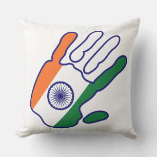 holiES - India Vlag Hand + uw achtergrond kleur Buitenkussen