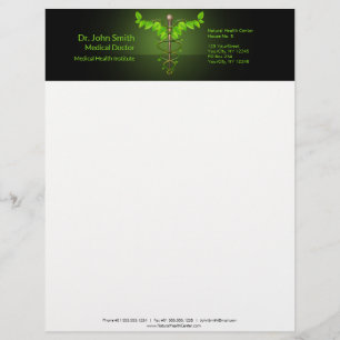 Holistic Alternative Medical Caduceus Green Leaves Briefhoofd