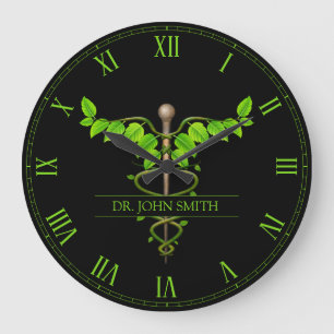 Holistic Alternative Medical Caduceus Green Leaves Grote Klok
