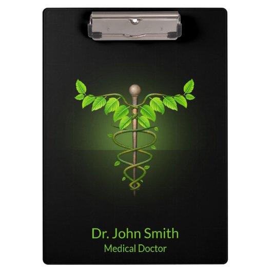 Holistic Alternative Medical Caduceus Green Leaves Klembord (Voorkant)