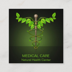 Holistic Alternative Medical Caduceus Green Leaves Vierkante Visitekaartje