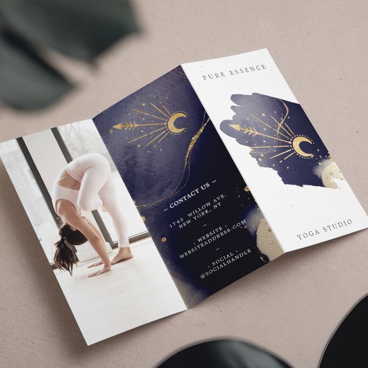 Holistic Celestial Sun Moon Dark Ink Yoga Tri-Fold