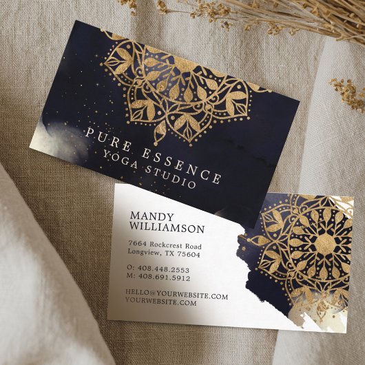 Holistische Gouden Mandala Lotus Donkere Inkt Yoga Visitekaartje