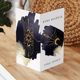 Holistische hemelse zon & maan donkere aquarel ink visitekaartjes