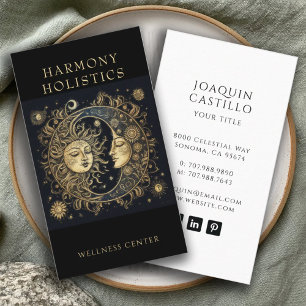 Holistische hemelse zon maan sterren goud zwart visitekaartje
