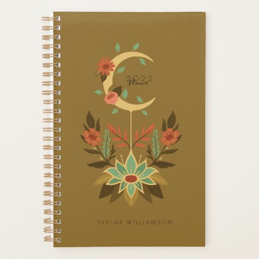 Holistische Spirituele maan en Lotus Floral Planner (Voorkant)