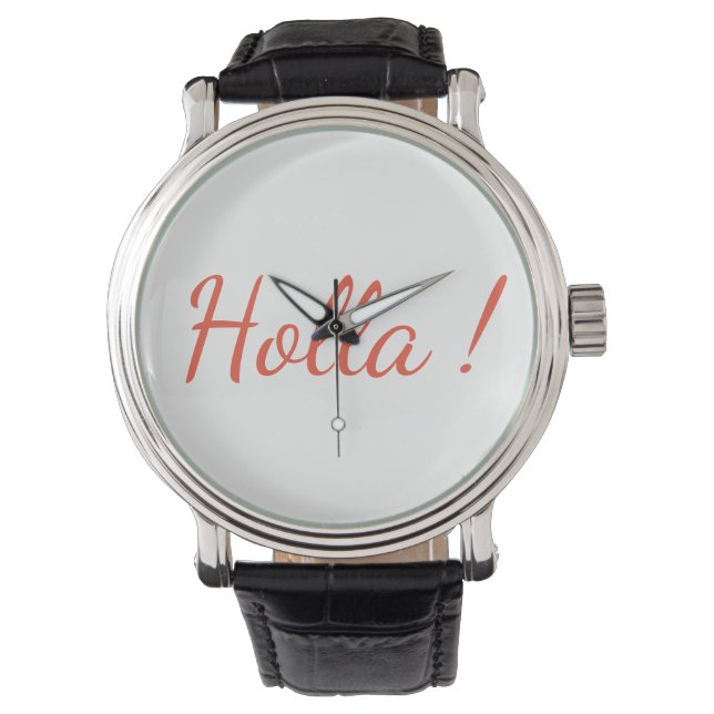 Holla!  zwarte lederen strop Horloge (Voorkant)