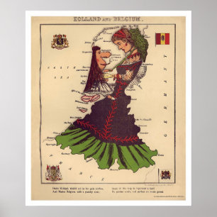Holland & Belgium kaart 1868 Poster