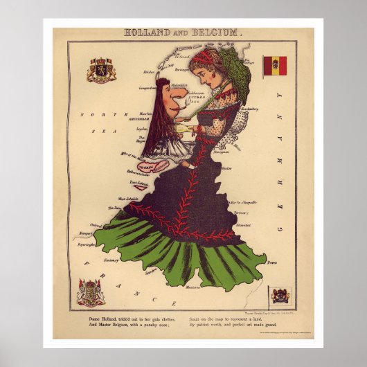 Holland & Belgium kaart 1868 Poster (Voorkant)