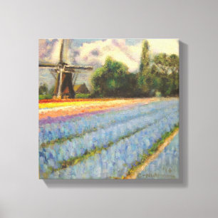 Holland Flowers Landscape Painting Triptych 2 van  Canvas Afdruk
