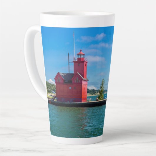 Holland Harbor Lighthouse Latte Mok (Linkerhoek)